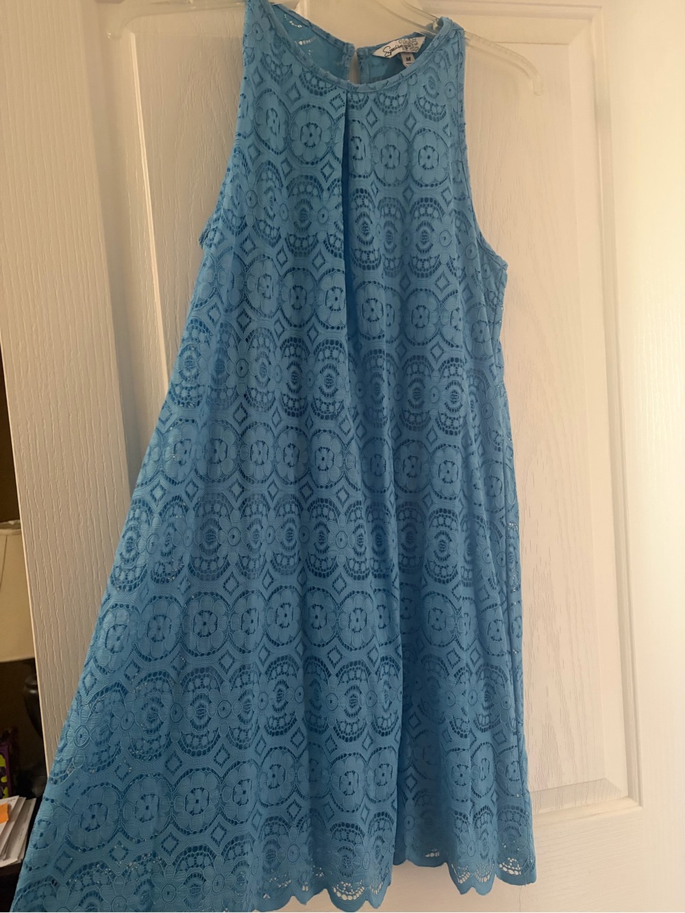 Womens Blue Lace Swing Dress